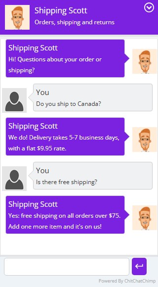 Shipping bot Scott answering shipping questions