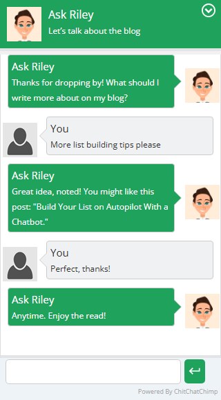 Research bot Riley asking visitors what they want to read