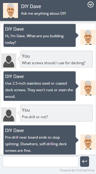 Training bot Dave answering a DIY question