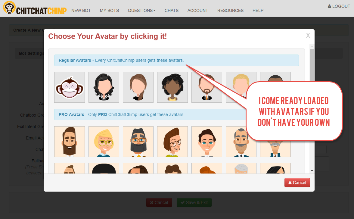 Built-in avatar library