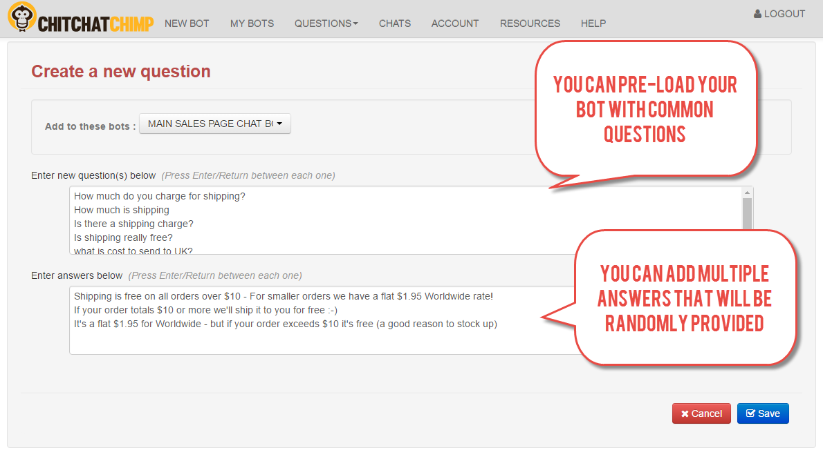 Pre-loading questions and answers