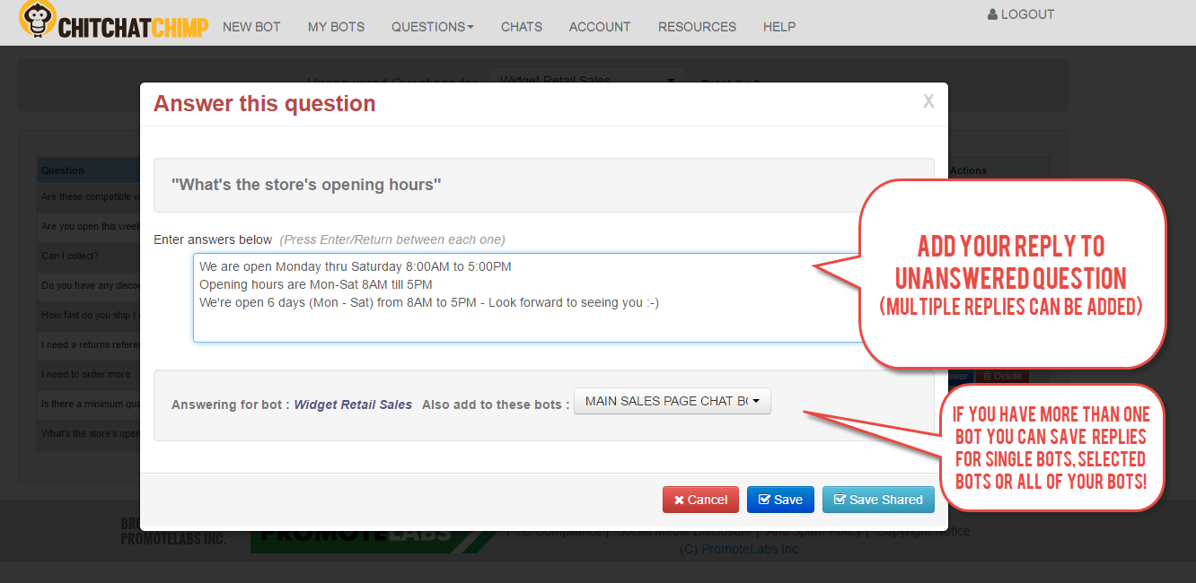 Adding several replies to one question